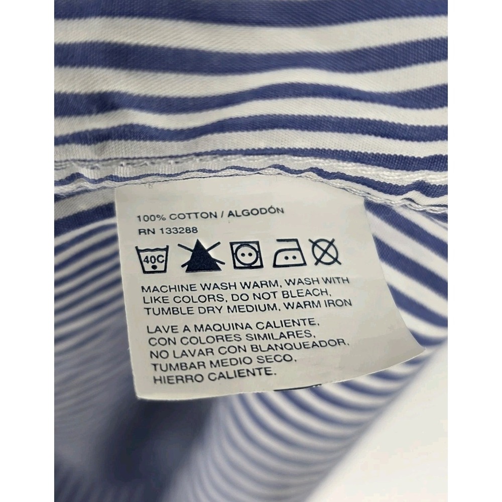 Y2K Stafford Prep Men XL ButtonUp Shirt Blue Striped Sailing Collegiate Flip Cuf - Picture 13 of 13